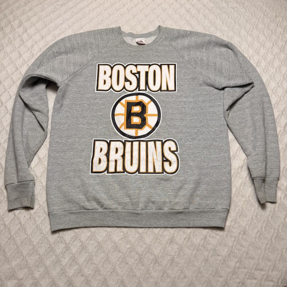 Vintage 1990s Boston Bruins Raglan Crewneck Sweatshirt Size XL USA Made NHL Rare